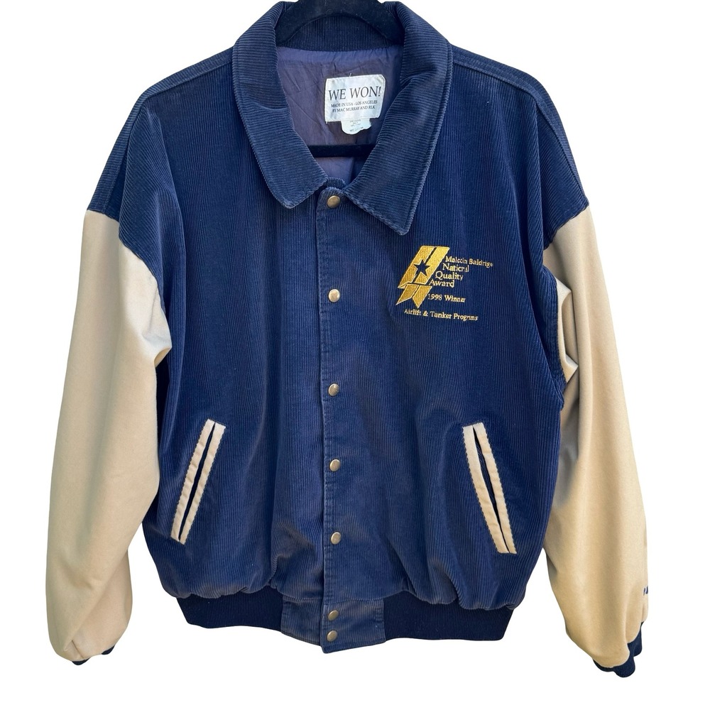 Boeing Vintage 90s We Won Malcolm Baldridge Aviation Corduroy Varsity Jacket M